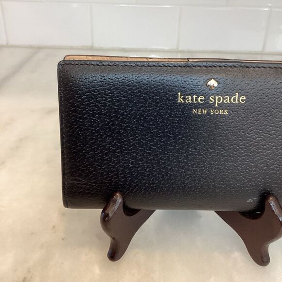 Kate Spade Cross Grain Leather Slim Sleek Snap & Zip Clutch Wallet - Picture 3 of 16